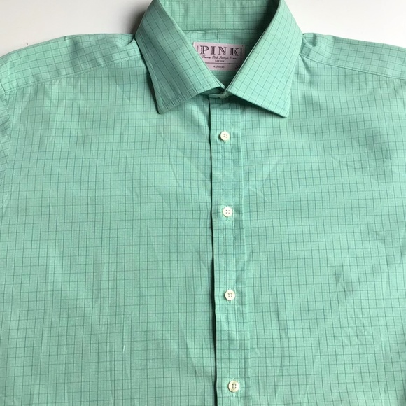 Thomas Pink green checkered cotton shirt F Cuff Sz 17 ~34 made in Ireland 🇮🇪 - Picture 7 of 10